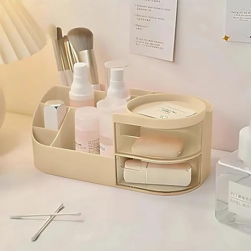 Lamok plastic Makeup Organizer|Makeup Box For Storage|Make Up, Cosmetic, Skincare Organiser For Women|Elegant Makeup Vanity With Transparent Drawer (cream), Cosmetics - Image 2
