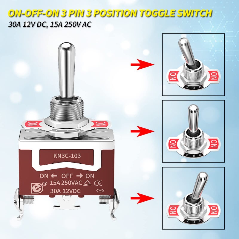 Joinfworld مفتاح تبديل مقاوم للماء Joinfworld 12V DC 30A تشغيل إيقاف تشغيل 3 طرق SPDT 12 فولت مفتاح تبديل بحري ثقيل 3 وضعيات 3 دبابيس مع غطاء واقي ضد الطقس للسيارة والشاحنة والقارب - 3 عبوات - Image 3