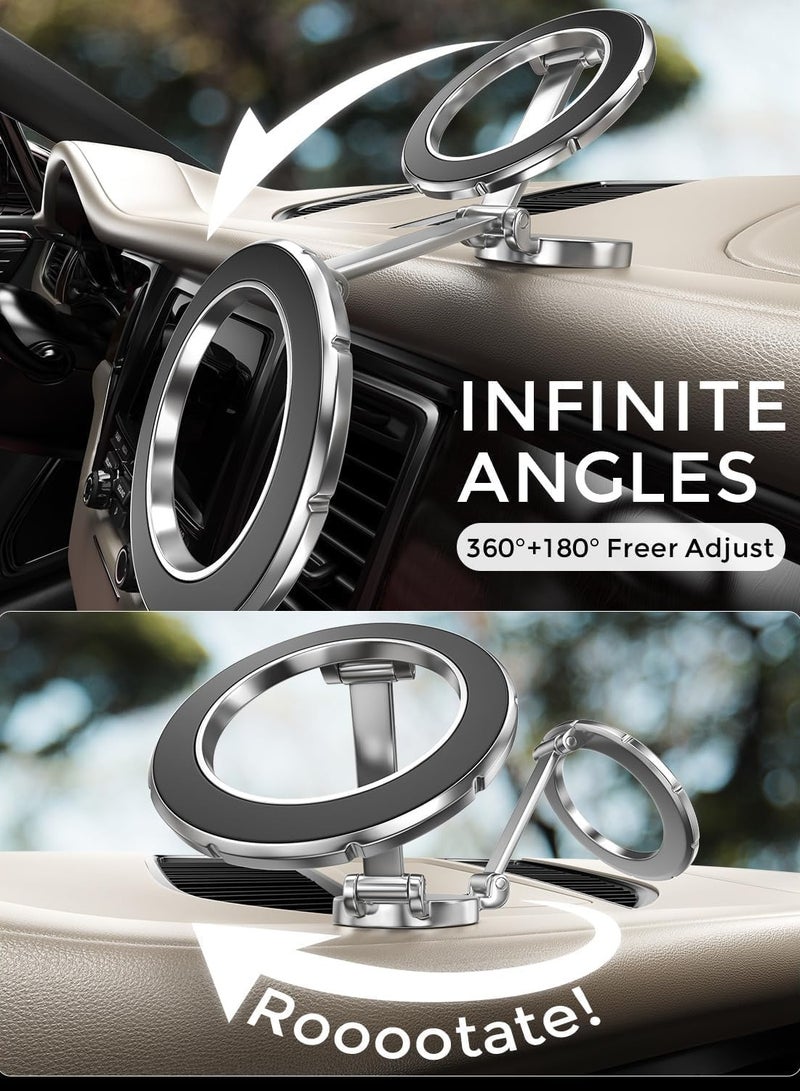 ELTRAZONE MagSafe Car Mount Phone Holder – 360° Rotation, Strong Magnetic Stand for Hands-Free Use – Compatible with iPhone 15, 14, 13, 12 Pro Max, Plus, Mini & MagSafe Cases (Silver) - Image 2