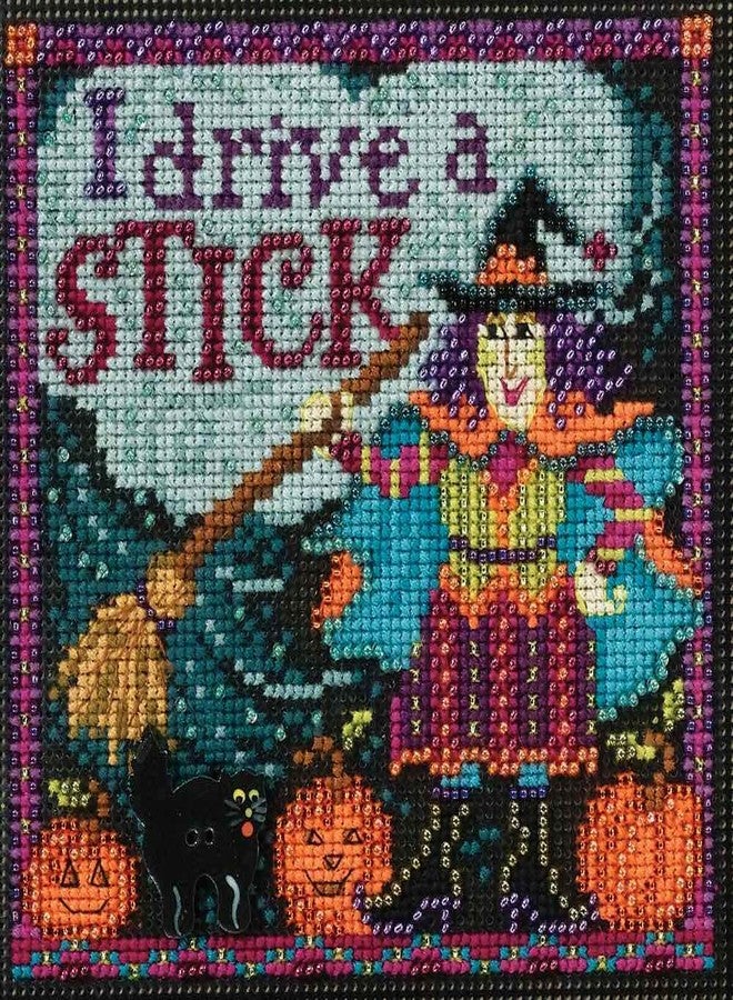 Mill Hill I Drive a Stick Beaded Counted Halloween Cross Stitch Kit MH141624 Buttons & Beads 2016 Autumn - Image 1