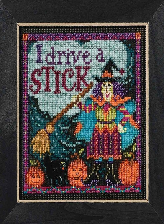 Mill Hill I Drive a Stick Beaded Counted Halloween Cross Stitch Kit MH141624 Buttons & Beads 2016 Autumn - Image 2