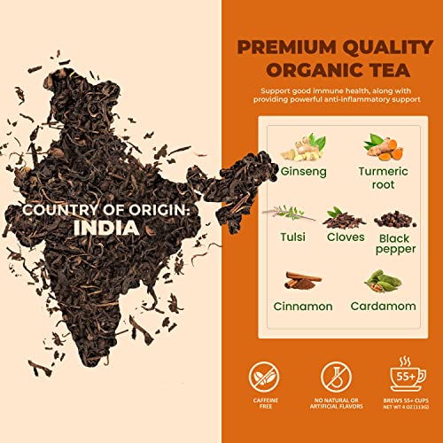 Gardenika Organic Turmeric Ginger Tulsi Chai Tea | Loose Leaf | Ayurvedic Superfood Blend | Herbal and Caffeine-Free | 55+ Cups | KSA Kosher | 4 oz - Image 2
