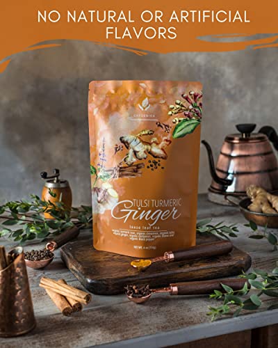 Gardenika Organic Turmeric Ginger Tulsi Chai Tea | Loose Leaf | Ayurvedic Superfood Blend | Herbal and Caffeine-Free | 55+ Cups | KSA Kosher | 4 oz - Image 3