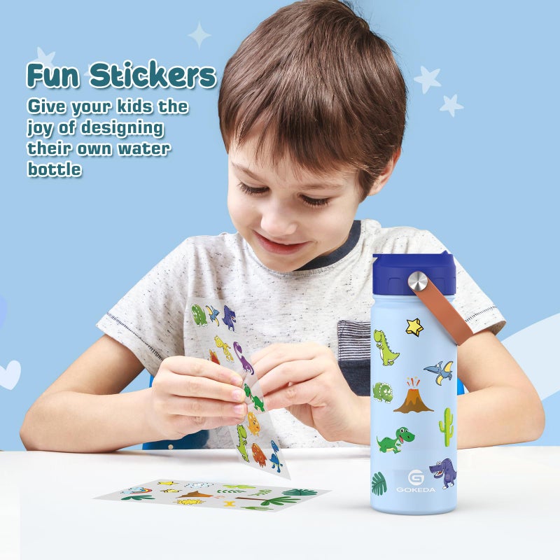 GoKEDA 18oz Kids Water Bottle, 2 Pack Insulated Bottles with Stickers, 18/8 Stainless Steel Vacuum Leak Proof Straw Cup for School, Gifts for Boys(Light Blue, Dark Blue) - Image 3