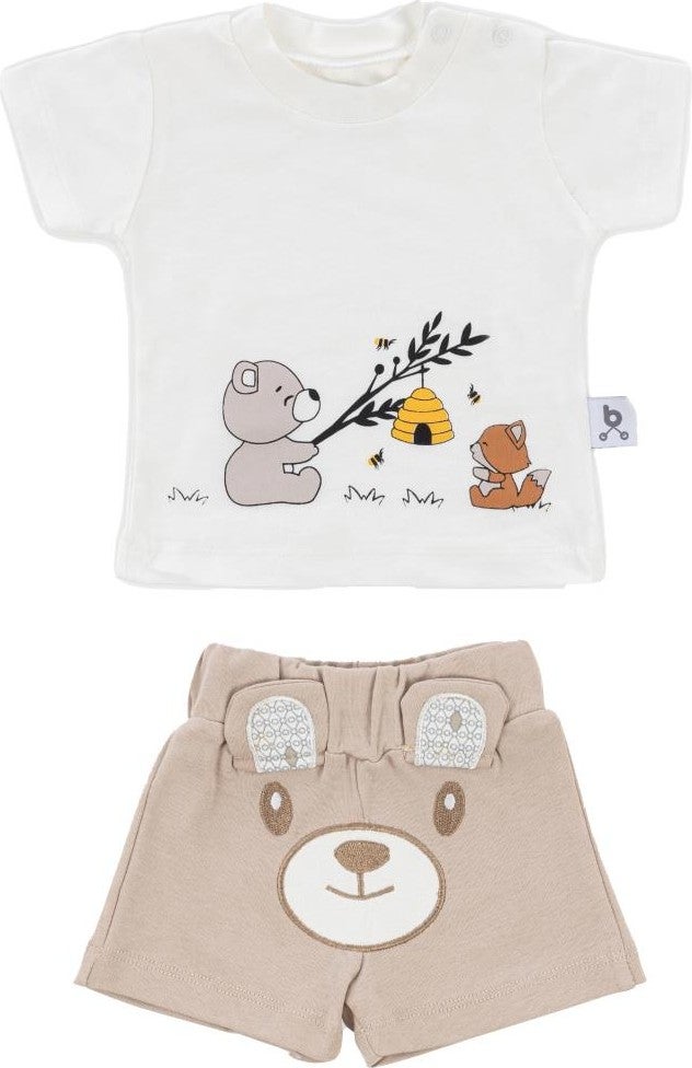 Gezenbebe Hero Short Sleeve Patterned Baby T-Shirt & Embroidered Shorts Set Teddy (Organic)  - Image 1