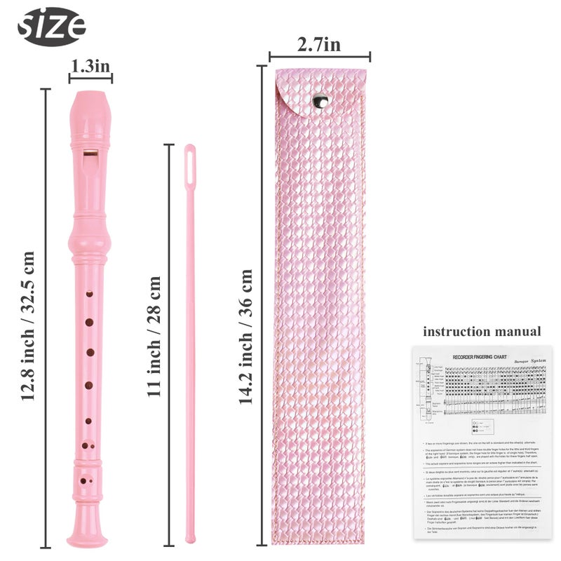 Jasenna Recorder Instrument for Beginner Adults,8-Hole Soprano Descant Recorder Music Flute with with Cleaning Rod & Leather Case For Home Entertainment(2-Flash Woven Pink2) - Image 2