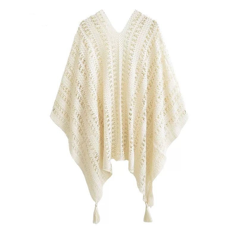 2025 New Seaside Vacation Wear a Complete Set of V-Neck Suspender Dress Womens Summer French Suit Short Skirt Beige tassel shawl