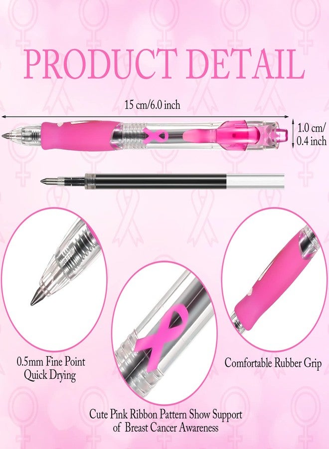 Epakh 100 Pcs Breast Cancer Awareness Pens Bulk Pink Ribbon Pens 0.5 mm Retractable Gel Ink Ballpoint Pen Pink Ribbon Roller Ball Pen Breast Cancer Awareness Accessories Fine Point Black Ink Pens - Image 2