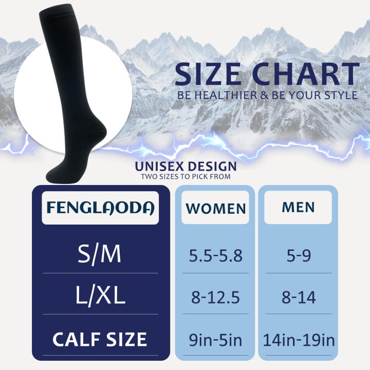 fenglaoda 8 Pairs Compression Socks for Men & Women 20-30 mmHg Knee High Nurse Pregnant Running Medical and Travel Athletic(S/M,Black) - Image 2