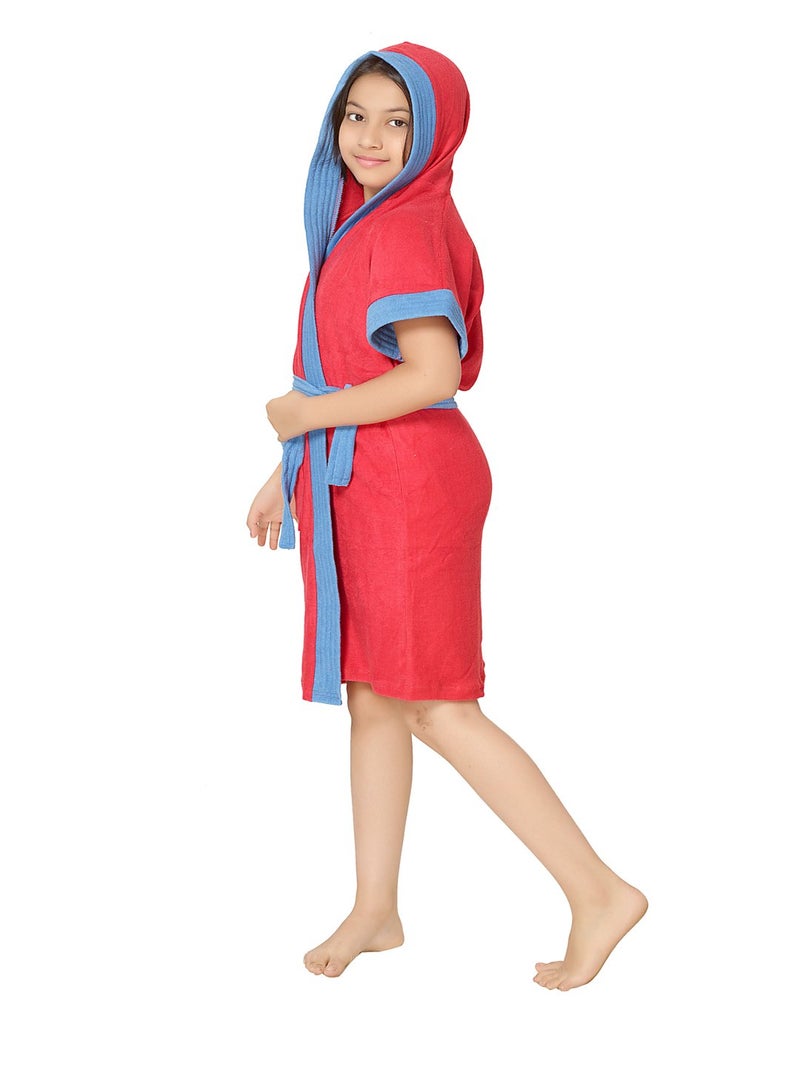 SAND DUNE Kids Girl Hood Bathrobe Terry Cotton Shower Gown Half Sleeve Knee Length Kids Girls Bath Robes Pocket with Waist belt Kid Girls Bathrobes - Image 3