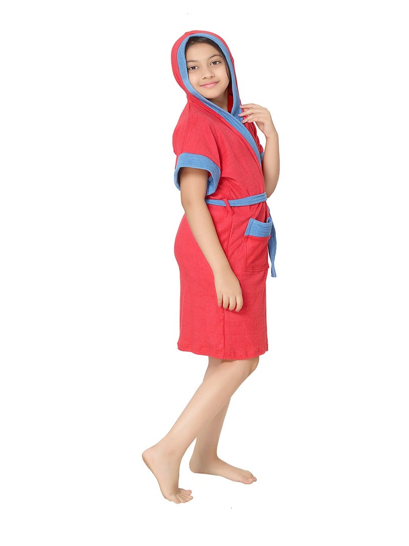 SAND DUNE Kids Girl Hood Bathrobe Terry Cotton Shower Gown Half Sleeve Knee Length Kids Girls Bath Robes Pocket with Waist belt Kid Girls Bathrobes - Image 2