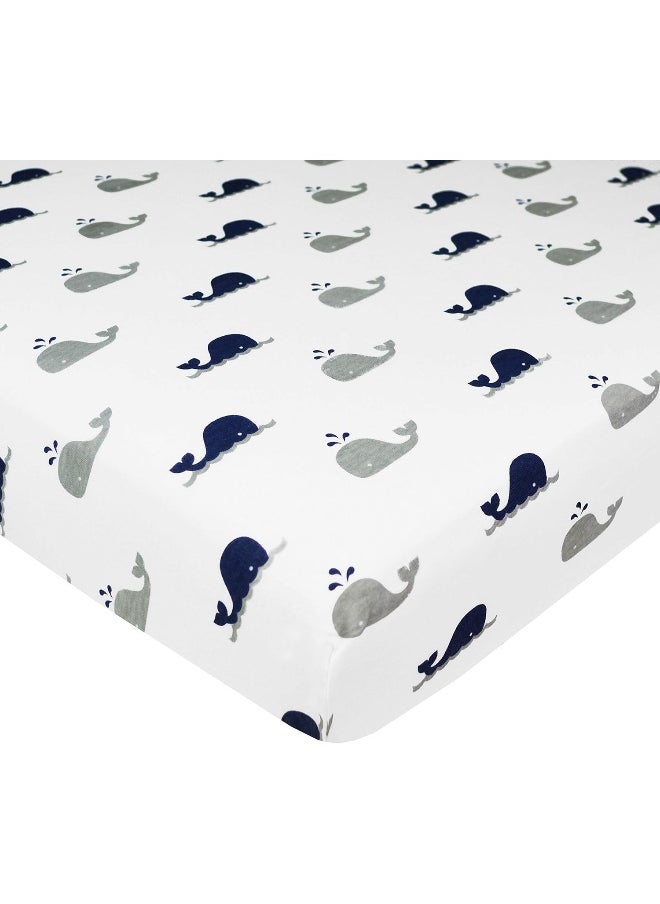 American Baby Company American Baby Company Fitted Pack N Play Playard Sheet 27" x 39", Soft Breathable Neutral Cotton Jersey Pack and Play Sheet, Navy Whale, for Boys and Girls, Fits Most Mini Crib Mattresses  - Image 1