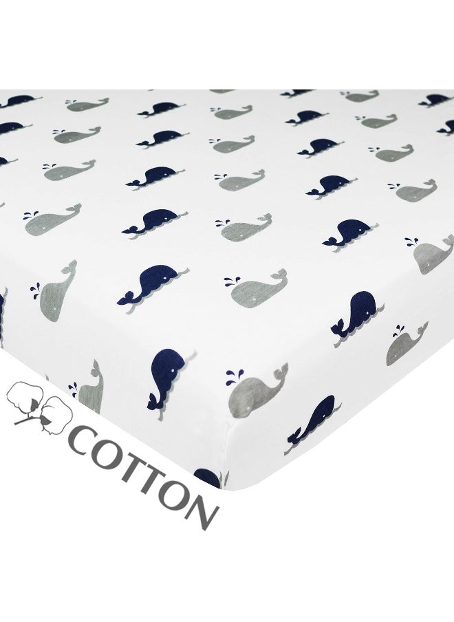 American Baby Company American Baby Company Fitted Pack N Play Playard Sheet 27" x 39", Soft Breathable Neutral Cotton Jersey Pack and Play Sheet, Navy Whale, for Boys and Girls, Fits Most Mini Crib Mattresses  - Image 2
