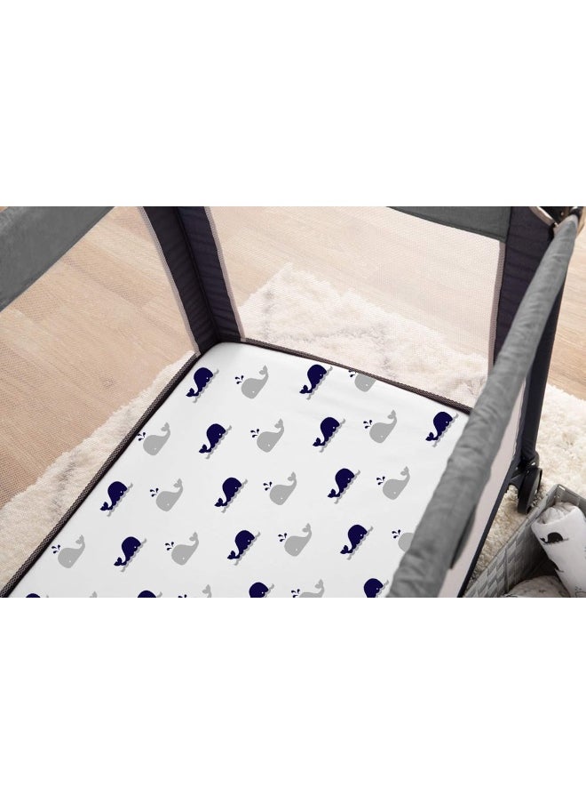 American Baby Company American Baby Company Fitted Pack N Play Playard Sheet 27" x 39", Soft Breathable Neutral Cotton Jersey Pack and Play Sheet, Navy Whale, for Boys and Girls, Fits Most Mini Crib Mattresses  - Image 4