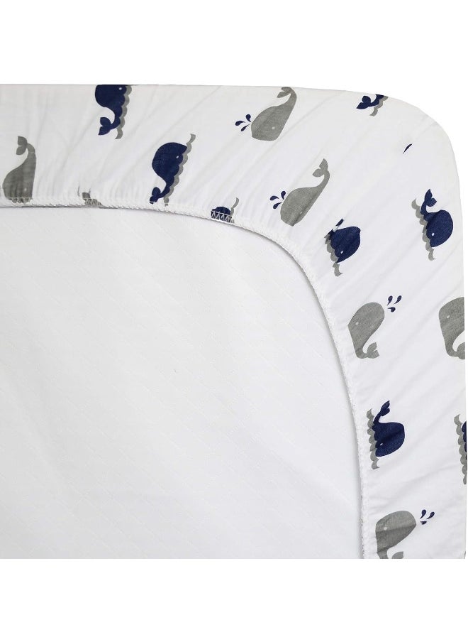 American Baby Company American Baby Company Fitted Pack N Play Playard Sheet 27" x 39", Soft Breathable Neutral Cotton Jersey Pack and Play Sheet, Navy Whale, for Boys and Girls, Fits Most Mini Crib Mattresses  - Image 5