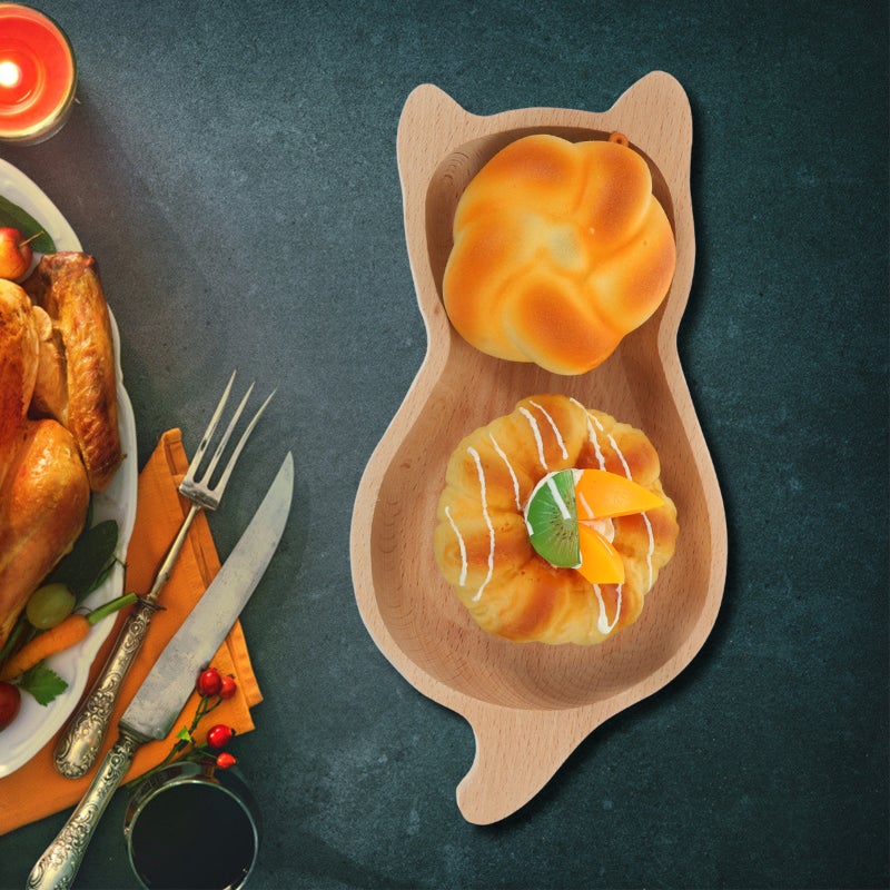🍳 طبق خشبي بنقش قطط لطيف طبق كرتوني صيني ياباني لمستلزمات المطبخ للحلويات والوجبات الخفيفة - Image 3