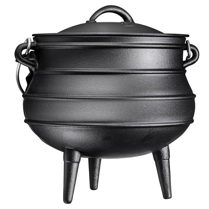 12 QUART CAST IRON DUTCH OVEN CAULDRON POT CAMPING COOKWARE WITH LID PRESEASONED HEAVYDUTY POTJIE FOR STEWS SOUPS BRAISING AND FRYING OVER FIRE PIT GRILL OR CAMP STOVE BLACK