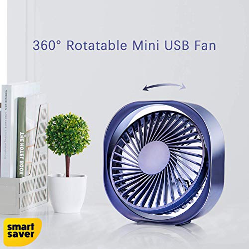Smart Saver USB Desk Fan, Portable Table Cooling Fan with 3 Speeds, 4inch Desktop Fan, Powered by USB, Strong Wind, Quiet Operation, for Home Office Outdoor Travel (Blue) - Image 5
