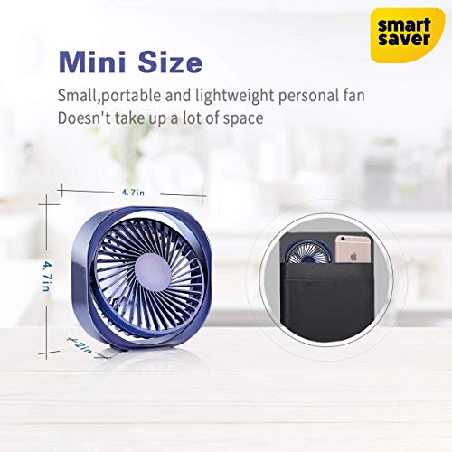 Smart Saver USB Desk Fan, Portable Table Cooling Fan with 3 Speeds, 4inch Desktop Fan, Powered by USB, Strong Wind, Quiet Operation, for Home Office Outdoor Travel (Blue) - Image 4