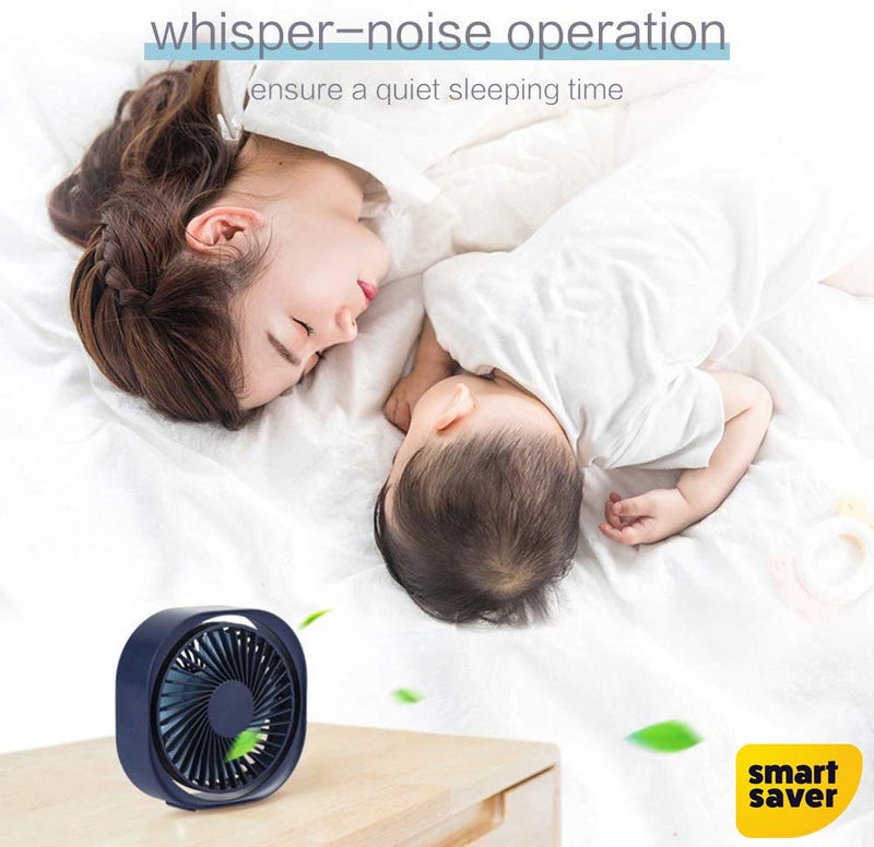 Smart Saver USB Desk Fan, Portable Table Cooling Fan with 3 Speeds, 4inch Desktop Fan, Powered by USB, Strong Wind, Quiet Operation, for Home Office Outdoor Travel (Blue) - Image 3