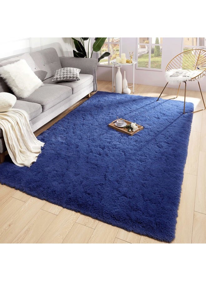 Merelax Modern Soft Fluffy Large Shaggy Rug for Bedroom Livingroom Dorm Kids Room Indoor Home Decorative, Comfy Non-Slip Plush Furry Fur Area Rugs Nursery Accent Floor Carpet 4x6/5x8ft 5 x 8 Feet Blue - Image 2