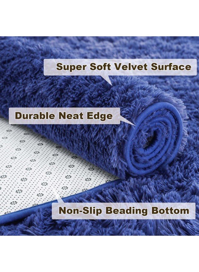 Merelax Modern Soft Fluffy Large Shaggy Rug for Bedroom Livingroom Dorm Kids Room Indoor Home Decorative, Comfy Non-Slip Plush Furry Fur Area Rugs Nursery Accent Floor Carpet 4x6/5x8ft 5 x 8 Feet Blue - Image 4