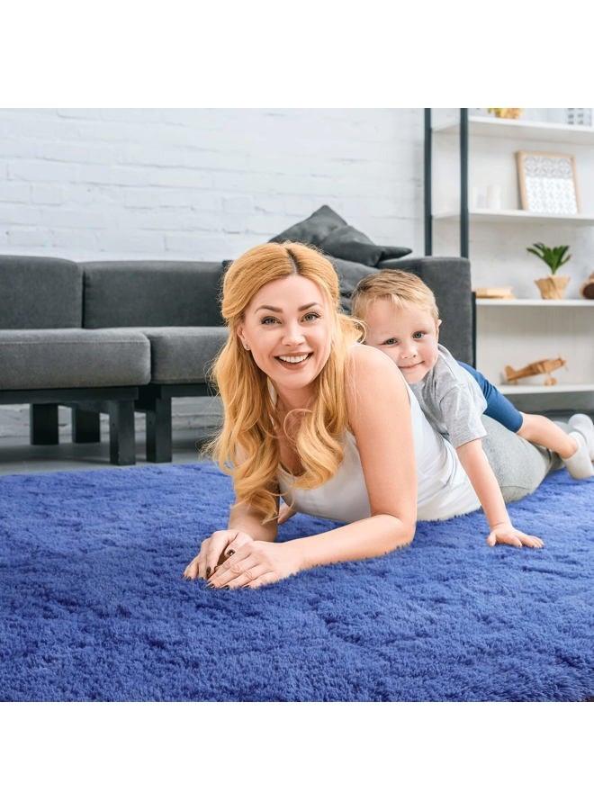 Merelax Modern Soft Fluffy Large Shaggy Rug for Bedroom Livingroom Dorm Kids Room Indoor Home Decorative, Comfy Non-Slip Plush Furry Fur Area Rugs Nursery Accent Floor Carpet 4x6/5x8ft 5 x 8 Feet Blue - Image 3