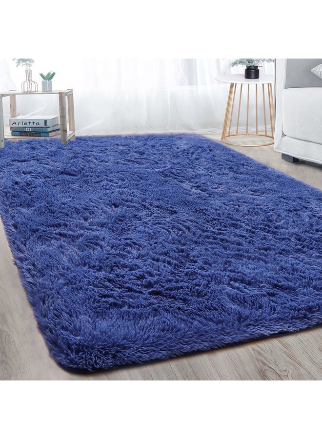 Merelax Modern Soft Fluffy Large Shaggy Rug for Bedroom Livingroom Dorm Kids Room Indoor Home Decorative, Comfy Non-Slip Plush Furry Fur Area Rugs Nursery Accent Floor Carpet 4x6/5x8ft 5 x 8 Feet Blue - Image 1