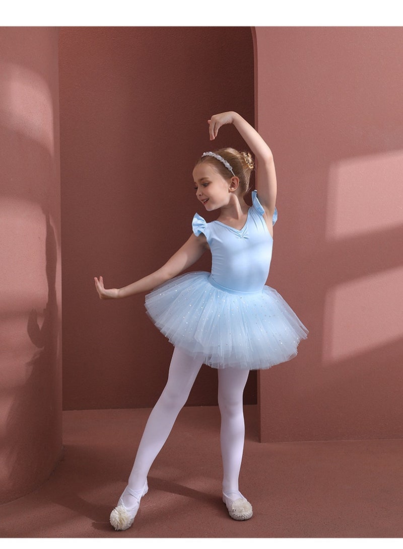 Loquat Squality Children's Dance Dress Pure Cotton Autumn And Winter Long Sleeve Tutu Blue - Image 1