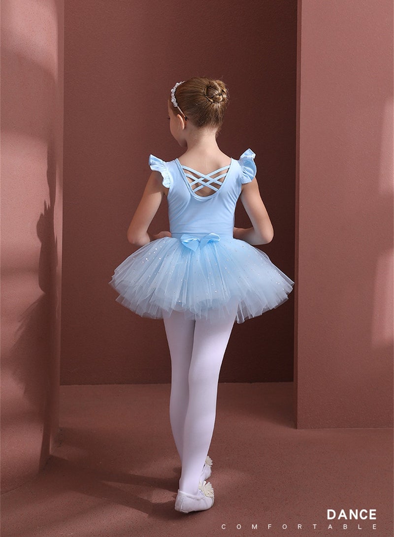 Loquat Squality Children's Dance Dress Pure Cotton Autumn And Winter Long Sleeve Tutu Blue - Image 2