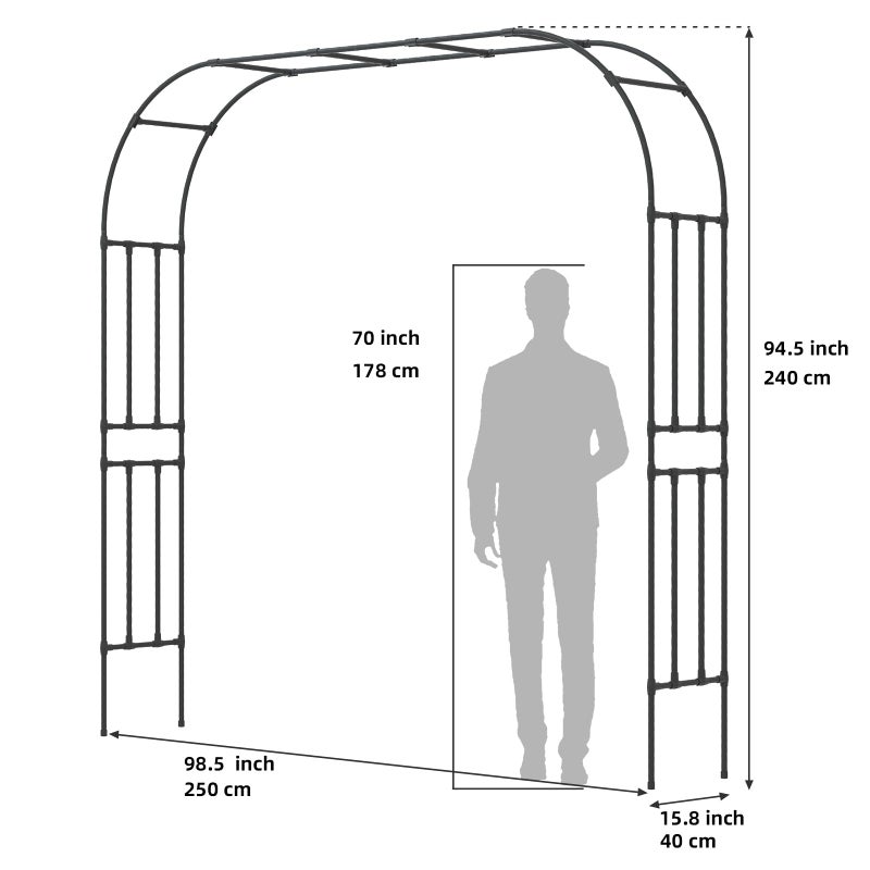 BUKLIYN Garden Arch Trellis - Length: 98.5in, Height: 94.5in Garden Trellis for Climbing Plants Outdoor - Garden Arch for Lawn, Party, Ceremony Wedding Decoration (Black) - Image 2
