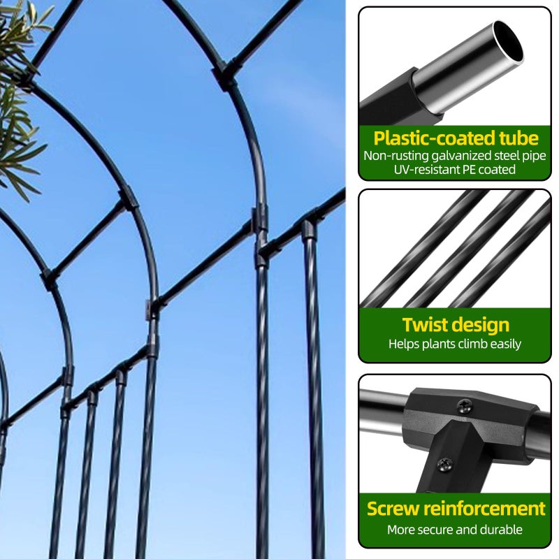BUKLIYN Garden Arch Trellis - Length: 98.5in, Height: 94.5in Garden Trellis for Climbing Plants Outdoor - Garden Arch for Lawn, Party, Ceremony Wedding Decoration (Black) - Image 5
