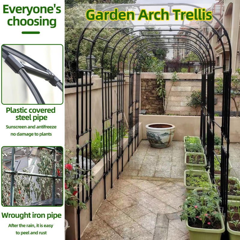 BUKLIYN Garden Arch Trellis - Length: 98.5in, Height: 94.5in Garden Trellis for Climbing Plants Outdoor - Garden Arch for Lawn, Party, Ceremony Wedding Decoration (Black) - Image 4
