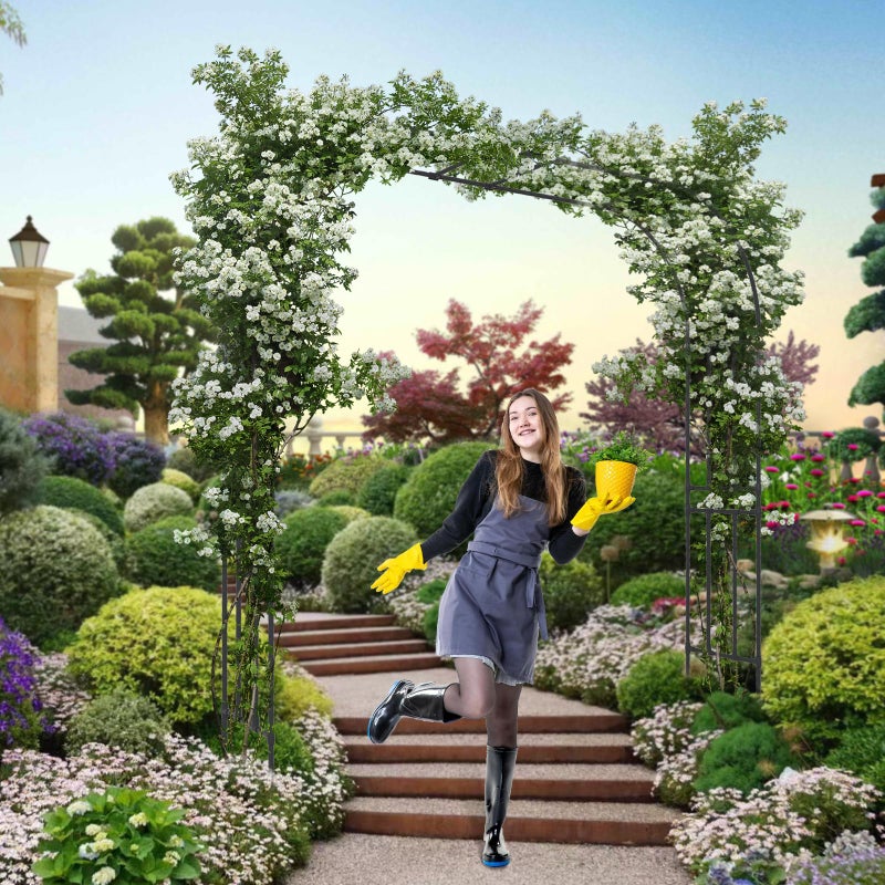 BUKLIYN Garden Arch Trellis - Length: 98.5in, Height: 94.5in Garden Trellis for Climbing Plants Outdoor - Garden Arch for Lawn, Party, Ceremony Wedding Decoration (Black) - Image 3