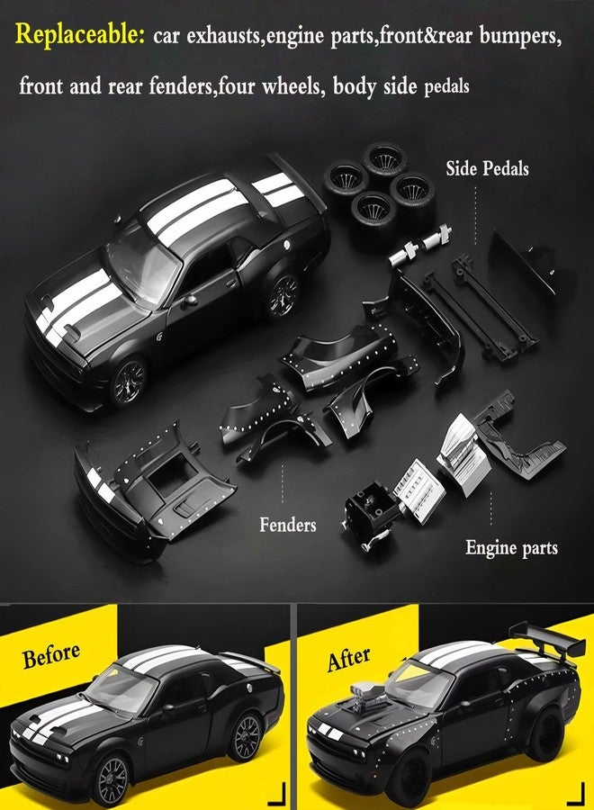 Mzexoma سيارة لعبة Mzexoma Hellcat DIY قابلة للتفكيك بمقياس 1:36 من طراز Challenger SRT، طقم بناء للأطفال من عمر 3 سنوات فما فوق، سيارات نموذجية مصبوبة بأبواب قابلة للفتح، هدية تعليمية STEM للأولاد من عمر 4 إلى 7 سنوات (أسود) - Image 4