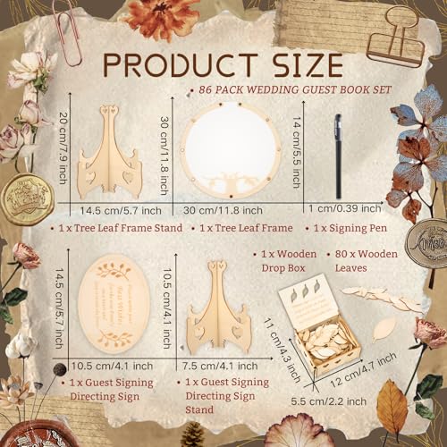 RANERVZ 86pcs Wedding Guest Book Alternative Wooden Guest Sign in Tree Frame Baby Shower Party Decorations Tree of Life Guestbook Sign Decors for Bridal Shower Welcome Baby Gender Reveal Pregnancy Keepsake - Image 5
