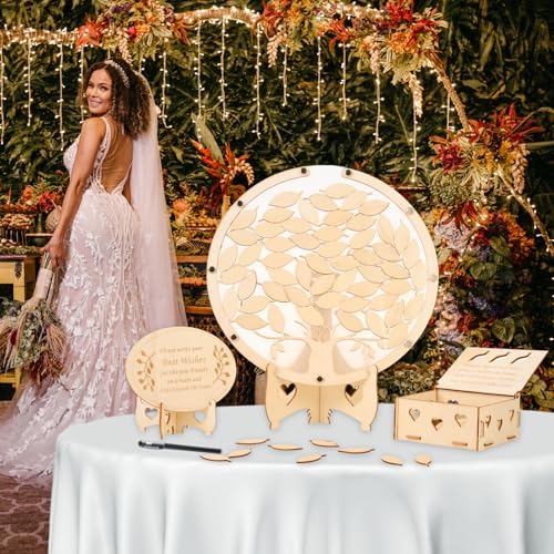 RANERVZ 86pcs Wedding Guest Book Alternative Wooden Guest Sign in Tree Frame Baby Shower Party Decorations Tree of Life Guestbook Sign Decors for Bridal Shower Welcome Baby Gender Reveal Pregnancy Keepsake - Image 1