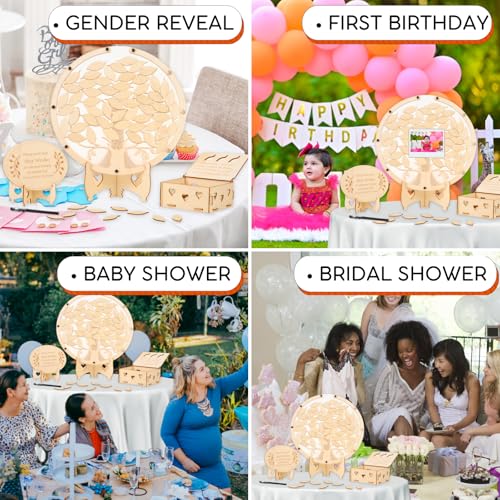 RANERVZ 86pcs Wedding Guest Book Alternative Wooden Guest Sign in Tree Frame Baby Shower Party Decorations Tree of Life Guestbook Sign Decors for Bridal Shower Welcome Baby Gender Reveal Pregnancy Keepsake - Image 3
