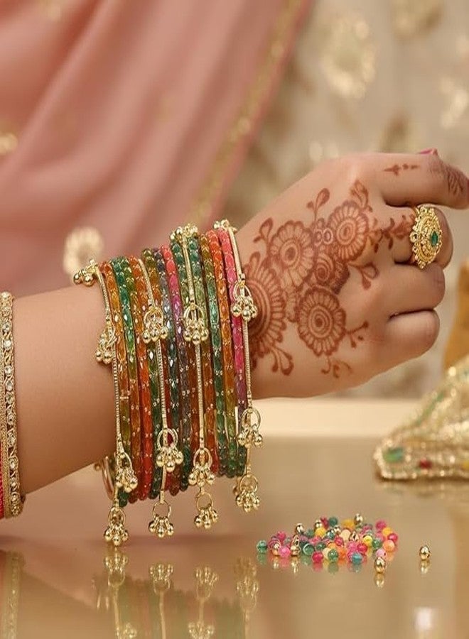 BANGLESKART Kashmiri Ghangharoo Glass Bangle Set for Women Light Weight Bangles Traditional Transparent Fancy Glass Chudi Set for Wedding, Party(Set Of 18) Light Multi - Image 4
