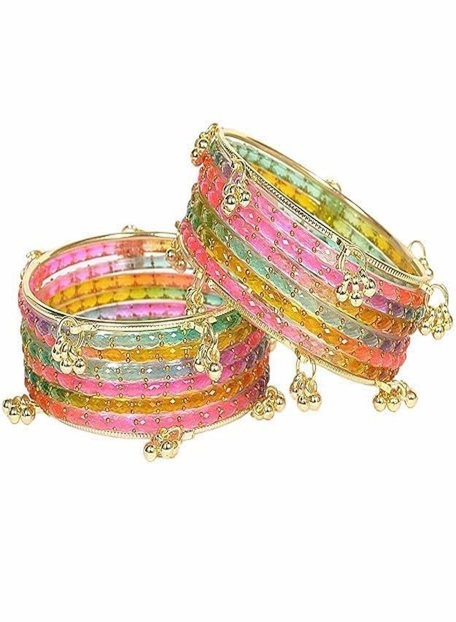 BANGLESKART Kashmiri Ghangharoo Glass Bangle Set for Women Light Weight Bangles Traditional Transparent Fancy Glass Chudi Set for Wedding, Party(Set Of 18) Light Multi - Image 2