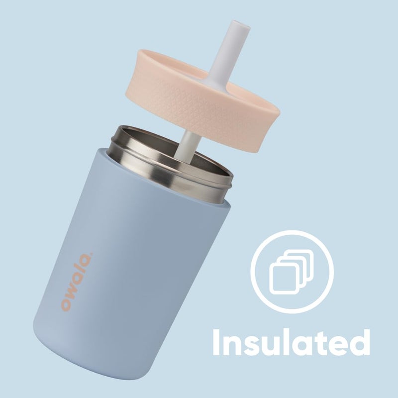 Owala Owala Kids Insulation Stainless Steel Tumbler with Spill Resistant Flexible Straw  Easy to Clean  Kids Water Bottle  Great for Travel  Dishwasher Safe  12 Oz  Tan and Blue (Seas the Day)  - Image 3