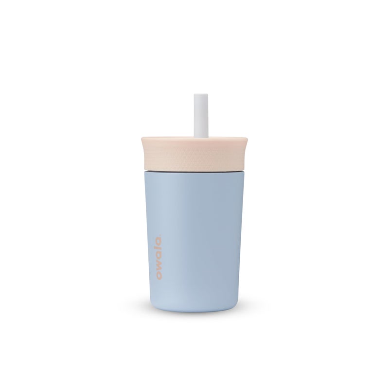 Owala Owala Kids Insulation Stainless Steel Tumbler with Spill Resistant Flexible Straw  Easy to Clean  Kids Water Bottle  Great for Travel  Dishwasher Safe  12 Oz  Tan and Blue (Seas the Day)  - Image 1