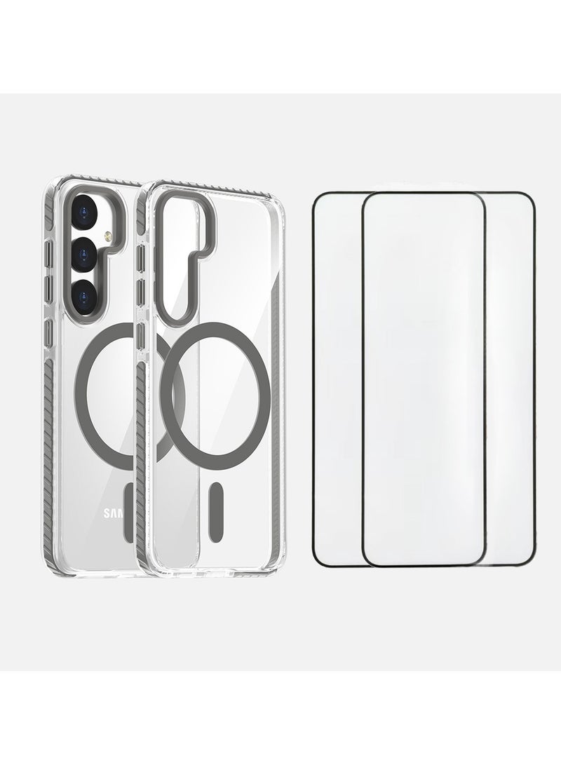 cas:pace cas:pecae Samsung Galaxy S25 series two-color transparent magnetic shockproof mobile phone case + 2 pieces of special tempered film | mobile phone protection set  - Image 1