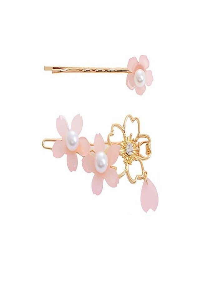 سوبيربليس مشبك شعر نسائي مزين بزهر الكرز، دبابيس شعر، مشابك شعر من سبيكة معدنية على شكل زهرة وردية، مشبك جانبي للشعر، مشبك للغرة، إكسسوارات شعر - Image 1