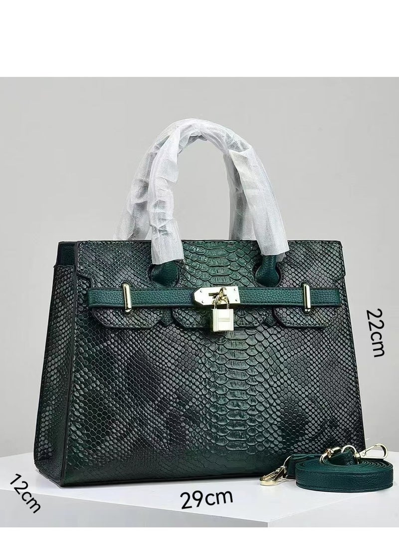 Women's Lizard Skin Pattern Tote Bags, Satchels Purses,Crossbody Bag - Green  - Image 2