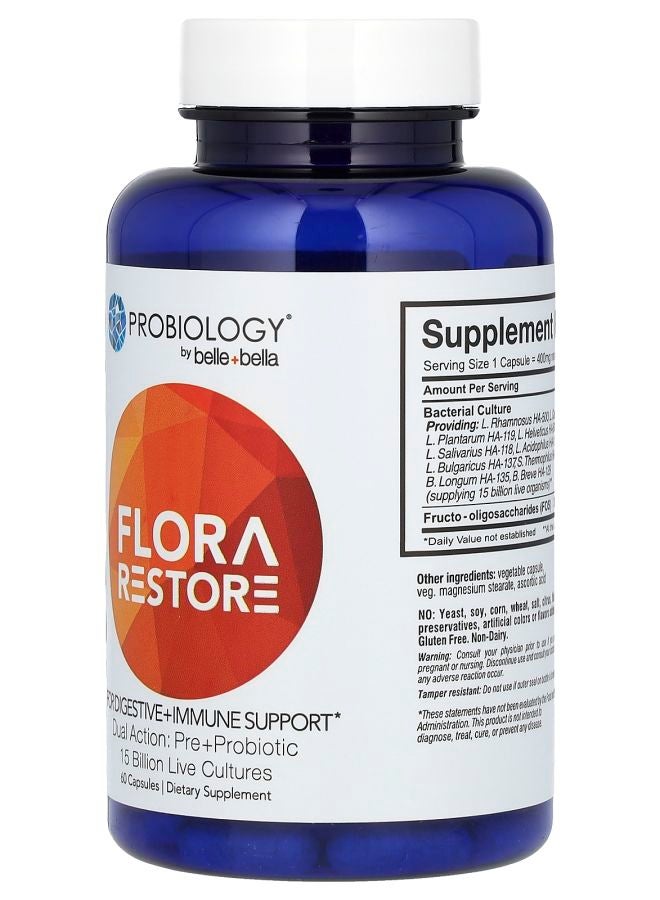 Belle+Bella Probiotic Flora Restore 15 Billion Live Cultures  60 Capsules - Image 2