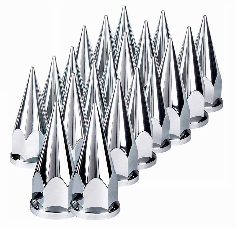 TORQUE 20 pcs of 33mm Chrome Spike Screw-on Lug Nut Covers for Volvo & International & Peterbilt & Kenworth & Mack & Freightliner (Cascadia, Columbia, M2, FLD) Semi Trucks (2 x TR10570) - Image 1