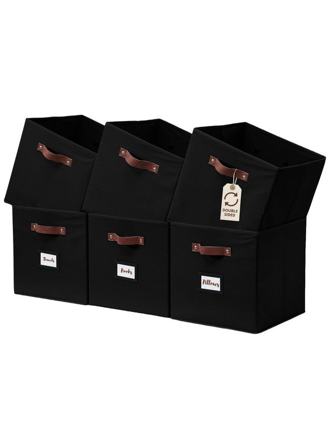 DECOMOMO Storage Bins | Cube Storage Bin with Label Holders, Fabric Storage Cubes for Organizing Shelves Closet Toy Clothes (11" / 6pcs, Black) - Image 1