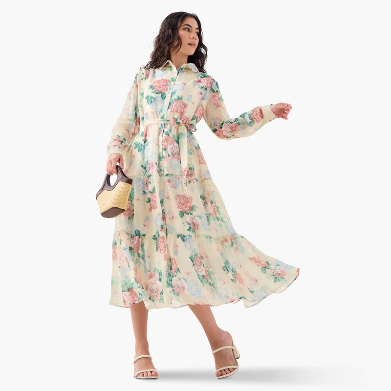 2Xtremz Floral Print Midi Shirt Dress