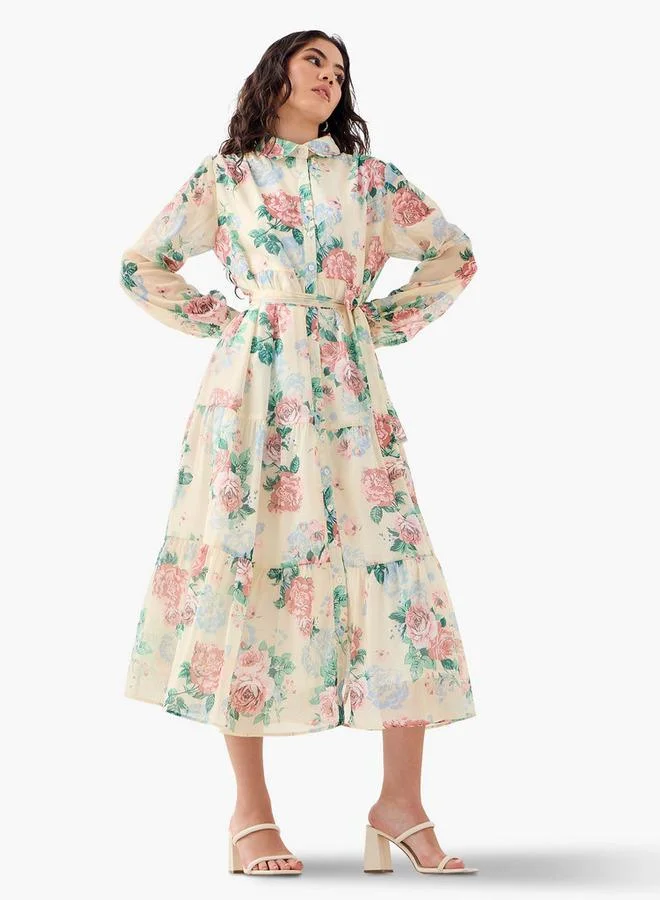 2Xtremz Floral Print Midi Shirt Dress